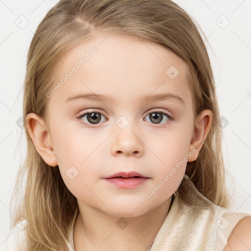 Neutral white child female with medium  brown hair and brown eyes