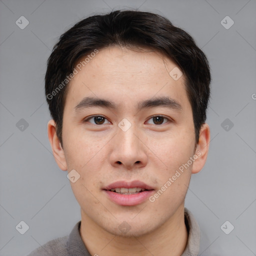 Neutral asian young-adult male with short  brown hair and brown eyes