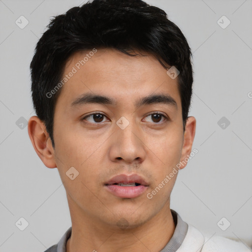 Neutral asian young-adult male with short  black hair and brown eyes