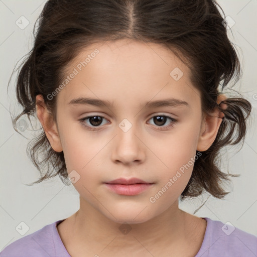 Neutral white child female with medium  brown hair and brown eyes