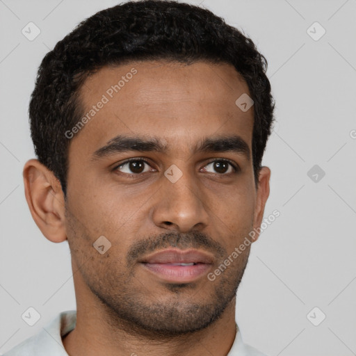 Neutral black young-adult male with short  brown hair and brown eyes