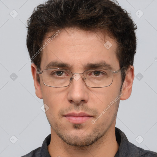 Neutral white adult male with short  brown hair and brown eyes