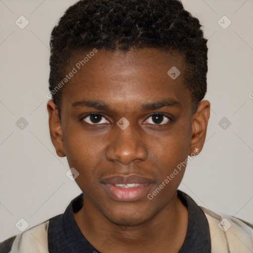 Neutral black young-adult male with short  brown hair and brown eyes