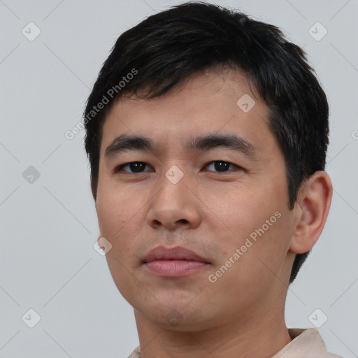 Neutral asian young-adult male with short  black hair and brown eyes