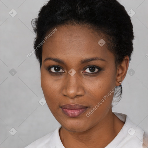 Neutral black young-adult female with short  brown hair and brown eyes