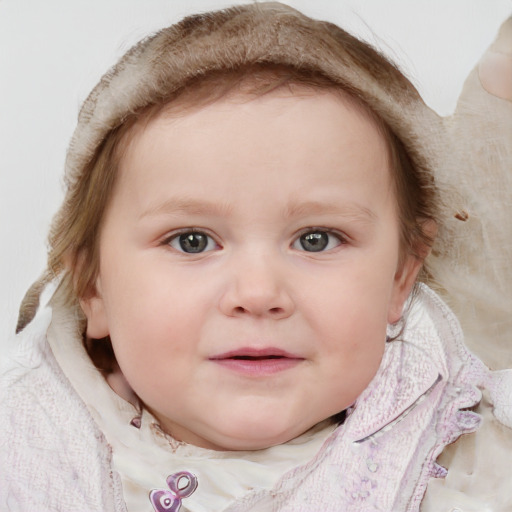 Neutral white child female with medium  brown hair and blue eyes