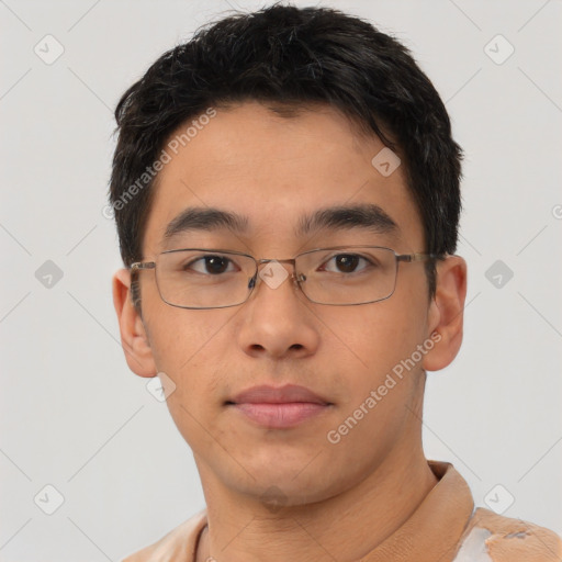 Neutral asian young-adult male with short  brown hair and brown eyes