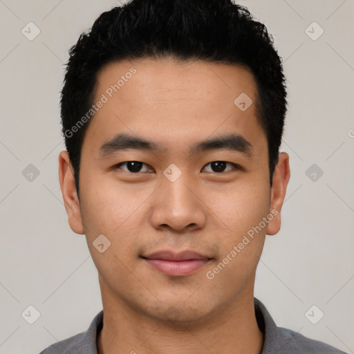 Neutral asian young-adult male with short  black hair and brown eyes