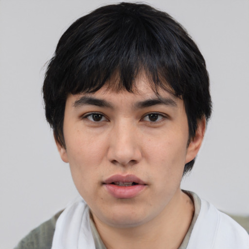 Neutral asian young-adult male with medium  black hair and brown eyes