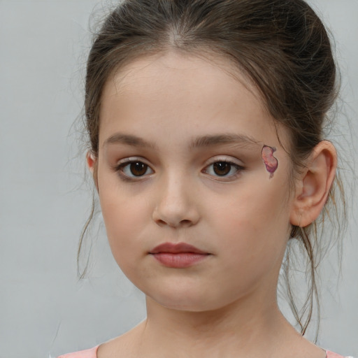 Neutral white child female with medium  brown hair and brown eyes