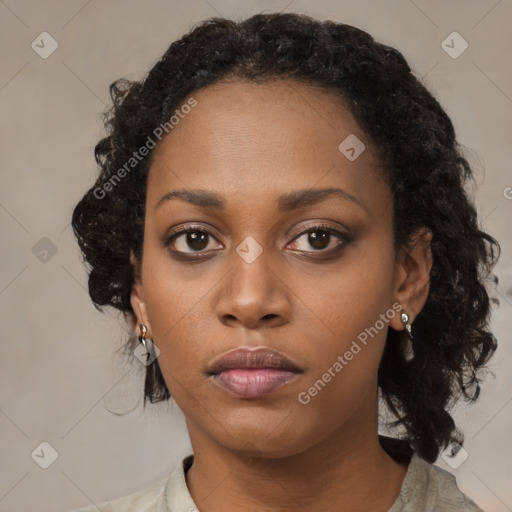 Neutral black young-adult female with medium  black hair and brown eyes