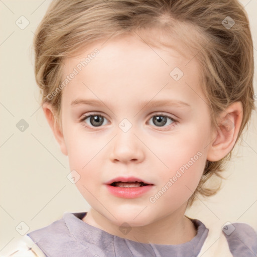 Neutral white child female with medium  brown hair and grey eyes