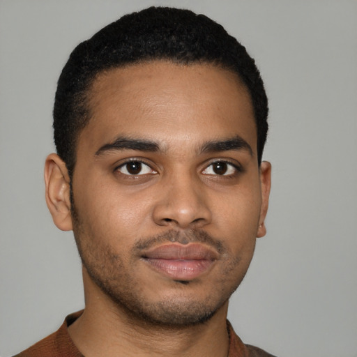 Neutral latino young-adult male with short  brown hair and brown eyes