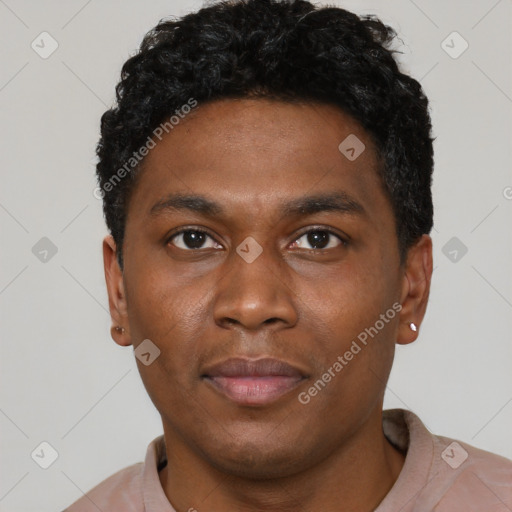 Neutral black young-adult male with short  brown hair and brown eyes