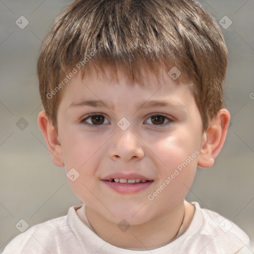 Joyful white child male with short  brown hair and brown eyes