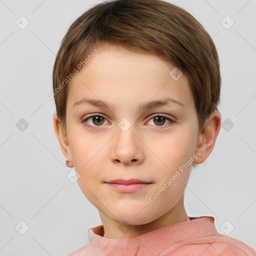 Neutral white child female with short  brown hair and brown eyes