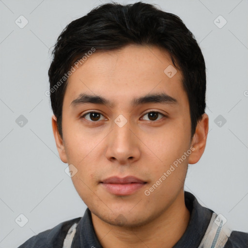 Neutral asian young-adult male with short  black hair and brown eyes