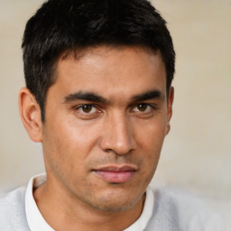 Neutral white young-adult male with short  black hair and brown eyes