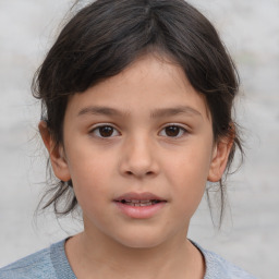 Neutral white child female with medium  brown hair and brown eyes