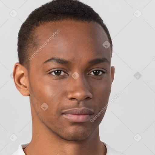 Neutral black young-adult male with short  brown hair and brown eyes