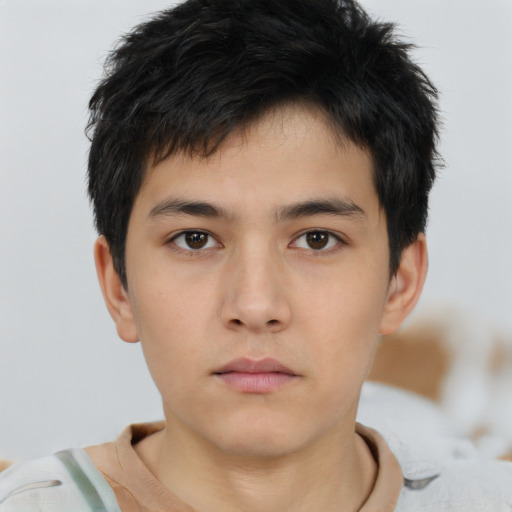 Neutral asian young-adult male with short  brown hair and brown eyes