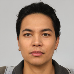 Neutral asian young-adult male with short  black hair and brown eyes