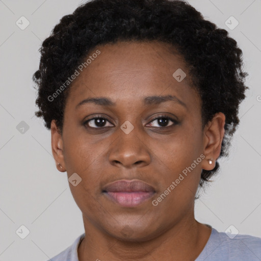 Neutral black young-adult female with short  brown hair and brown eyes