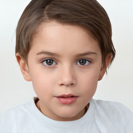 Neutral white child female with short  brown hair and brown eyes