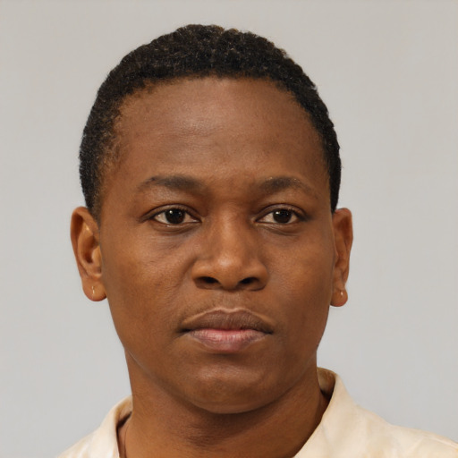 Neutral black young-adult male with short  brown hair and brown eyes