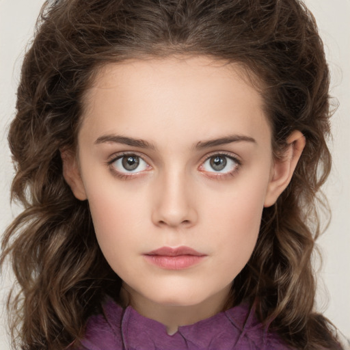 Neutral white child female with medium  brown hair and brown eyes