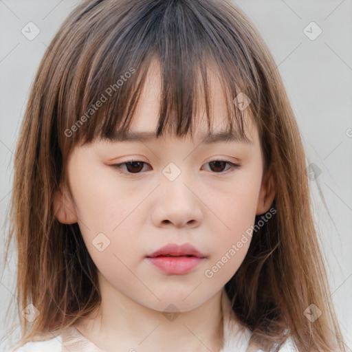 Neutral white child female with medium  brown hair and brown eyes