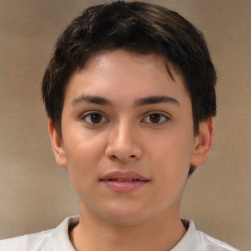 Neutral white young-adult female with short  brown hair and brown eyes