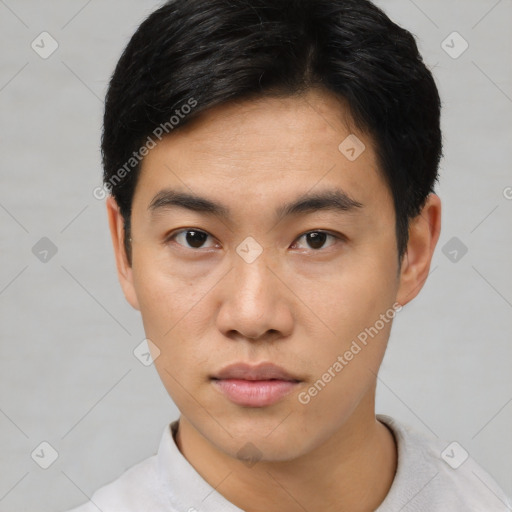 Neutral asian young-adult male with short  black hair and brown eyes