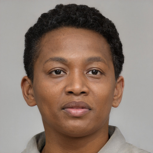 Neutral black young-adult male with short  brown hair and brown eyes