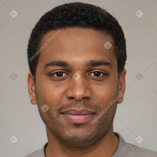 Neutral black young-adult male with short  brown hair and brown eyes