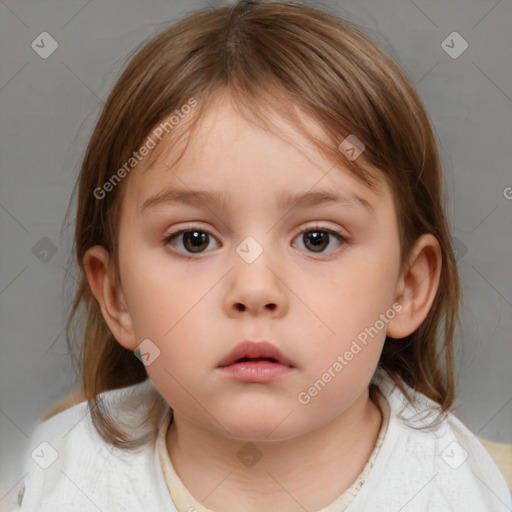 Neutral white child female with medium  brown hair and brown eyes