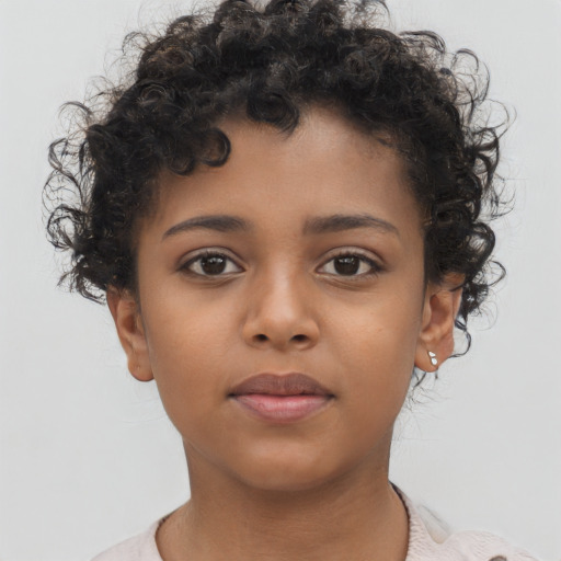 Neutral black child female with short  brown hair and brown eyes