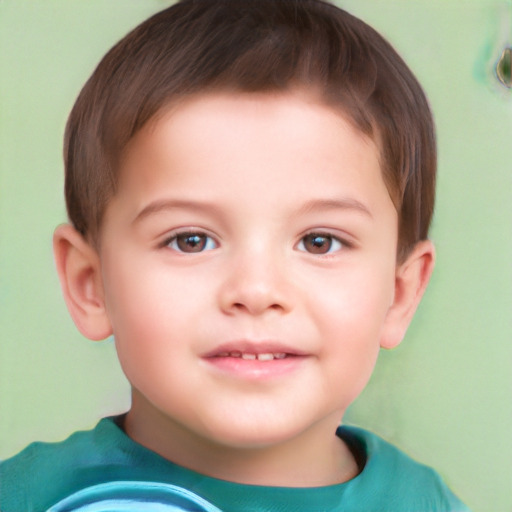 Joyful white child male with short  brown hair and brown eyes