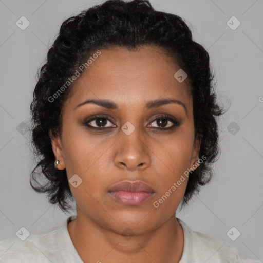 Neutral black young-adult female with short  brown hair and brown eyes