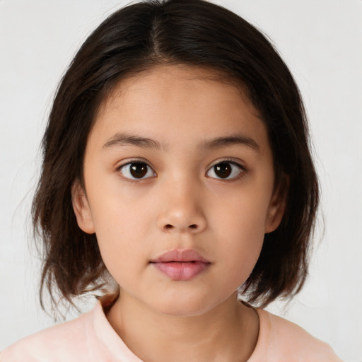 Neutral white child female with medium  brown hair and brown eyes