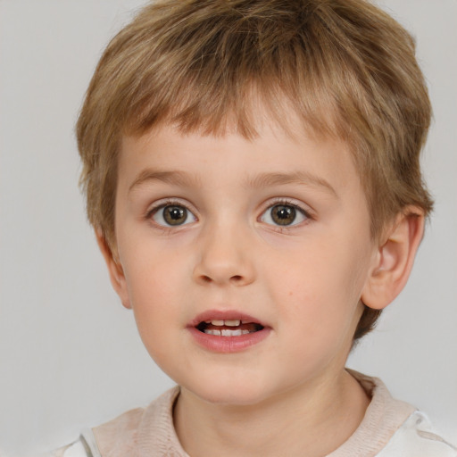 Neutral white child male with short  brown hair and grey eyes