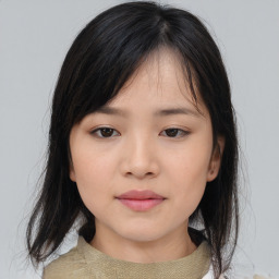 Neutral asian young-adult female with medium  black hair and brown eyes