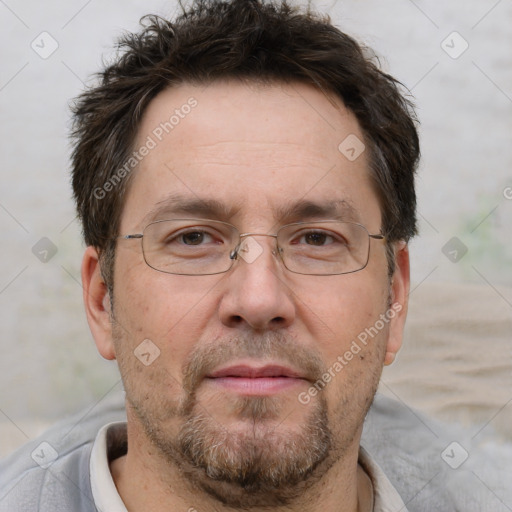 Neutral white adult male with short  brown hair and brown eyes