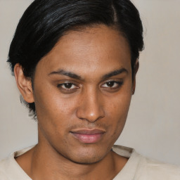 Neutral asian young-adult male with short  brown hair and brown eyes