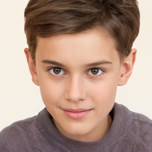 Joyful white child male with short  brown hair and brown eyes