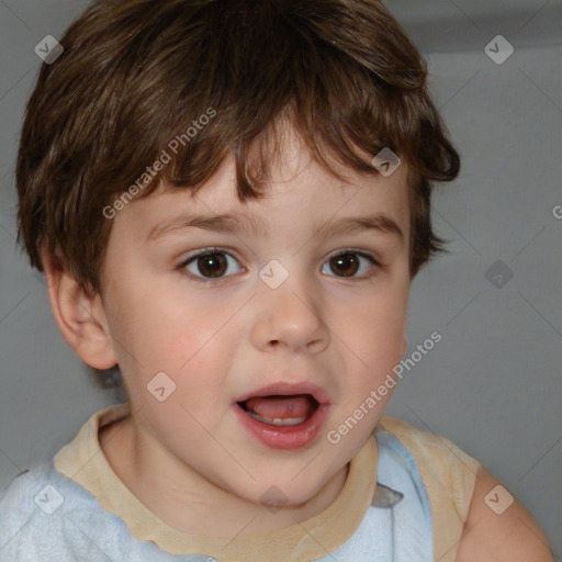 Joyful white child male with short  brown hair and brown eyes