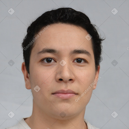 Neutral asian young-adult male with short  brown hair and brown eyes