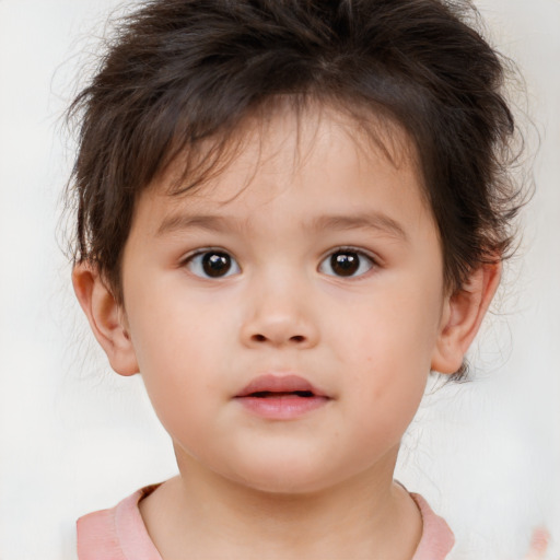 Neutral white child female with short  brown hair and brown eyes