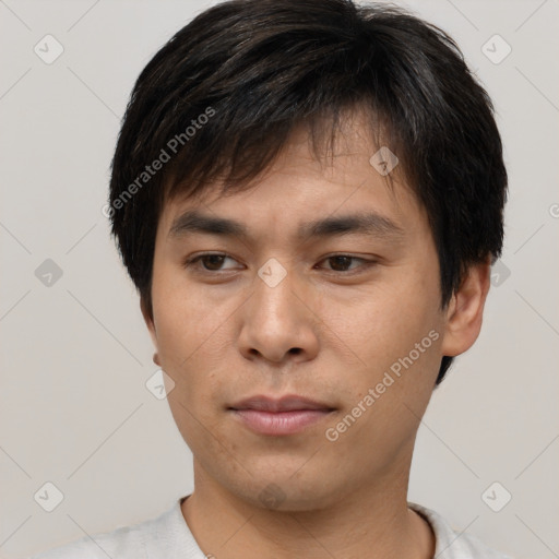 Neutral asian young-adult male with short  brown hair and brown eyes