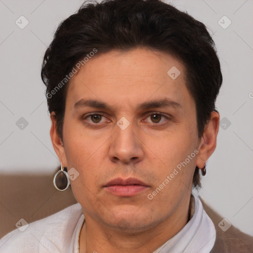 Neutral white adult male with short  brown hair and brown eyes